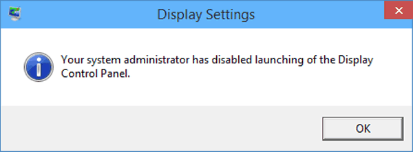 launching of display control panel disabled