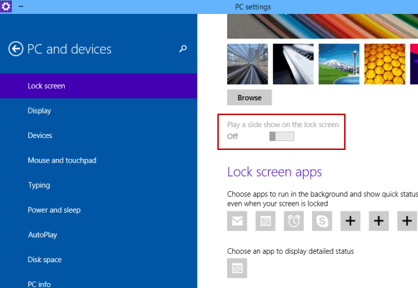 play a slide show on the lock screen setting disabled