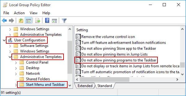 can t pin to taskbar