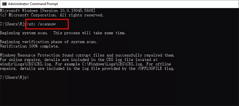 run sfc scannow command