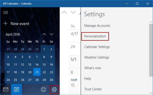 open personalization settings