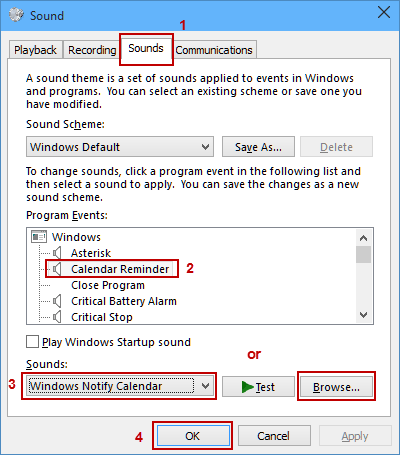 change calendar reminder sound