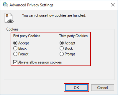 change cookies settings