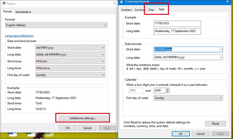 customize formats seperately