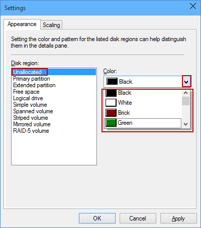 change disk region color