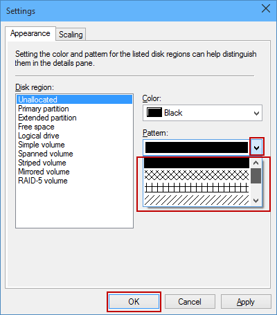 change disk region pattern