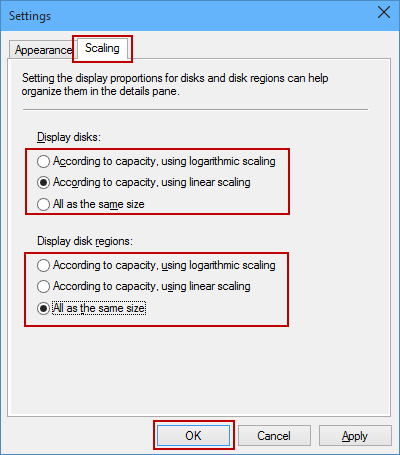 change scaling settings