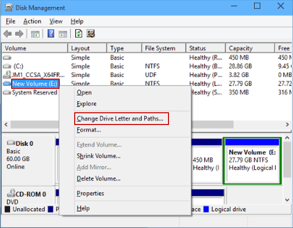 change drive letter and paths