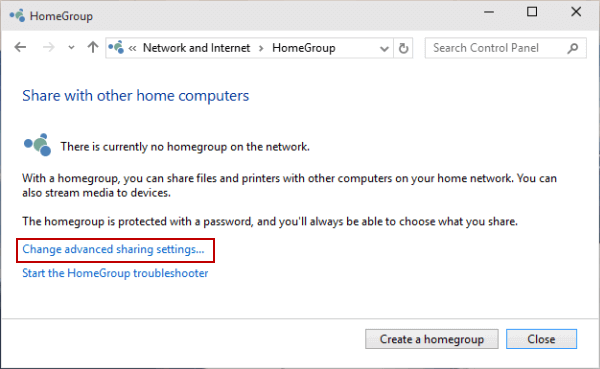 choose Change advanced sharing settings