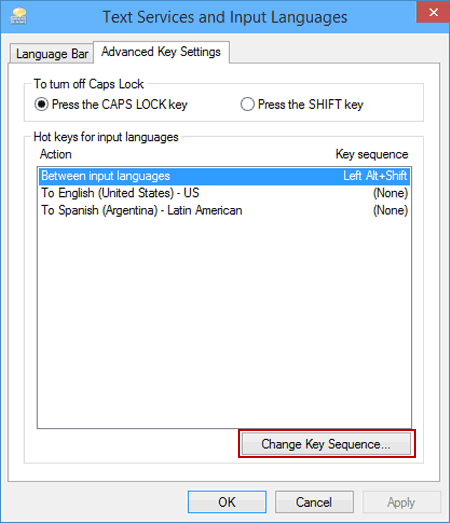 tap Change key sequence