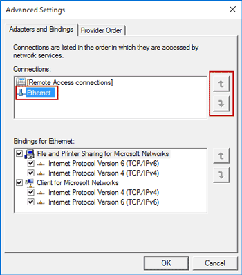 change network priority with arrows