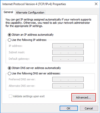 open internet protocol advanced settings