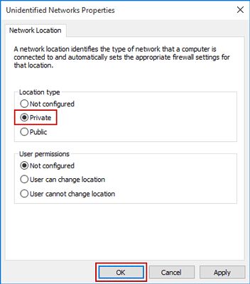 change network location type to private