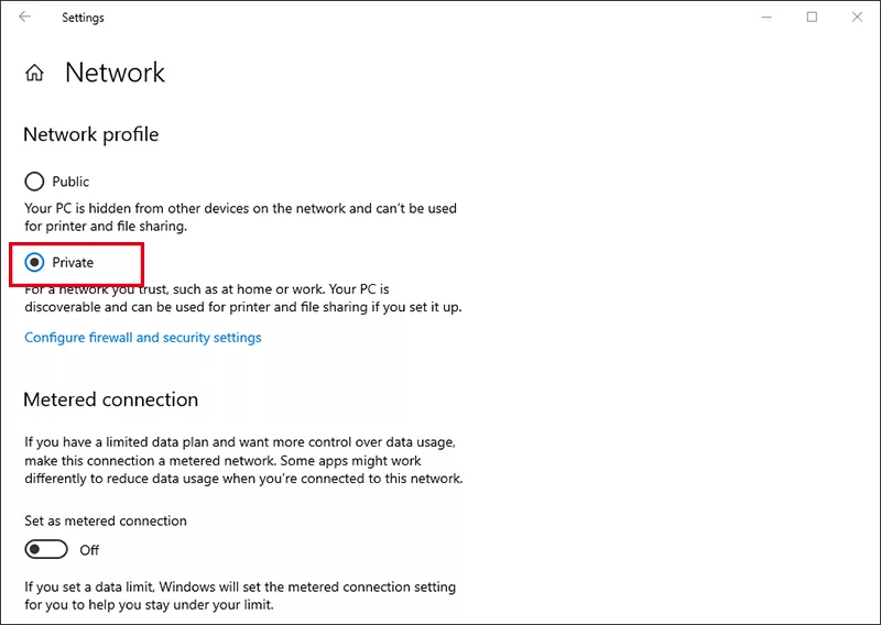 change network profile to private