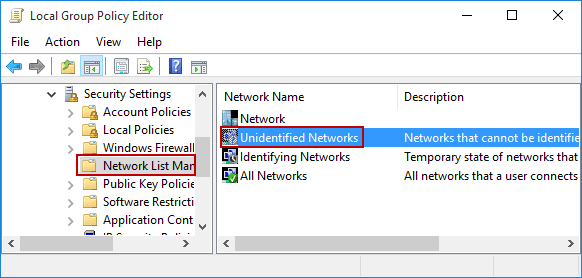 select network in policy editor to change