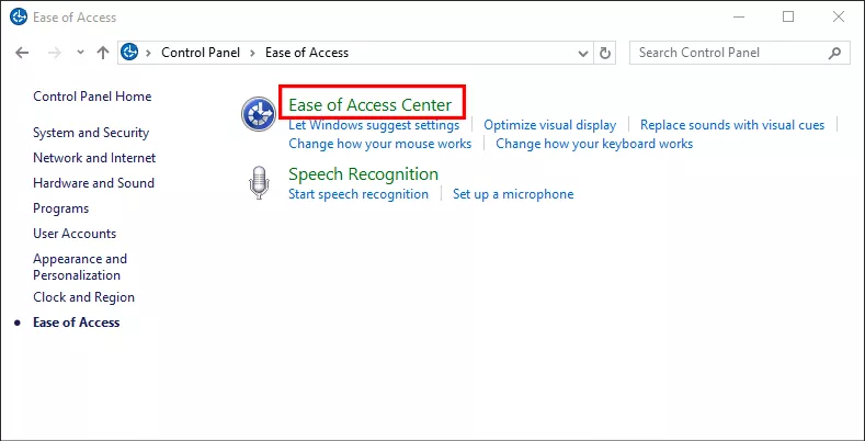 click Ease of Access Center