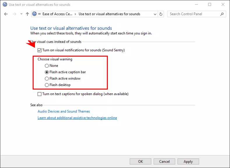 select visual notification warning