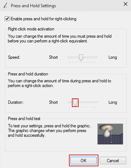 change press and hold duration