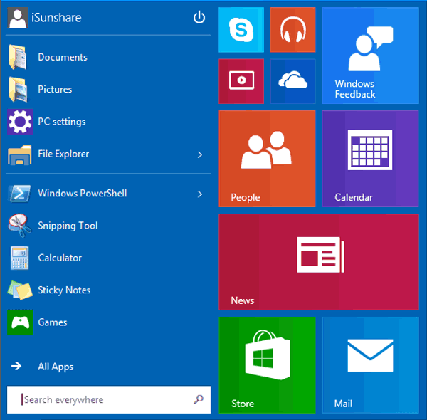 original start menu color and background