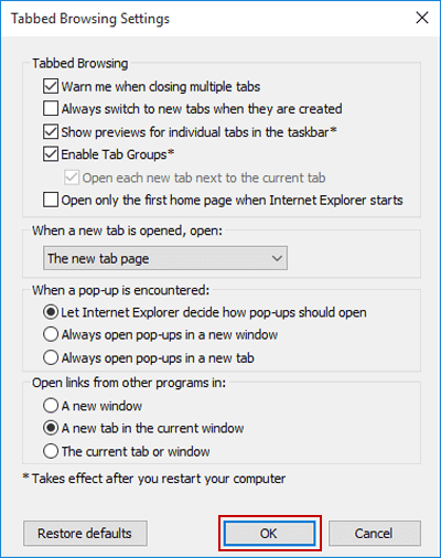 change tabbed browsing settings