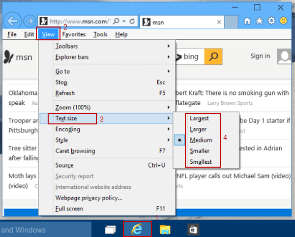 change text size in IE