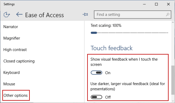 change touch feedback settings