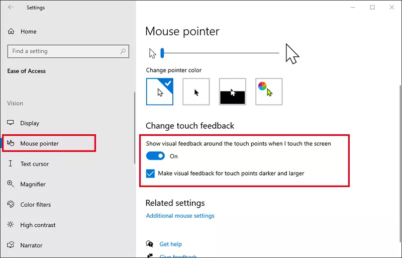 enable touch visual feedback 