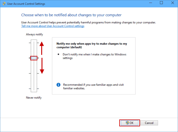 change user account control settings