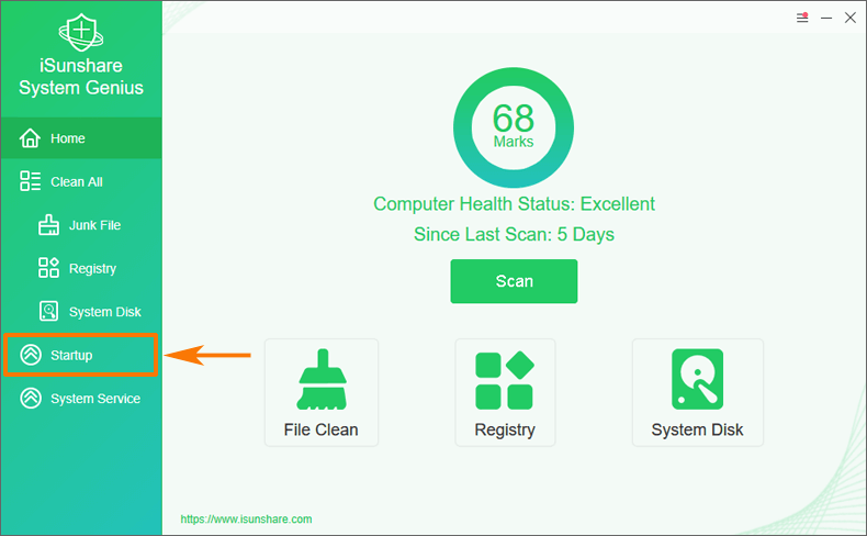 click the function of startup