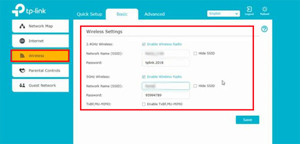 change router wireless network password