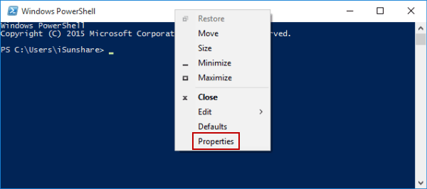 open windows powershell properties