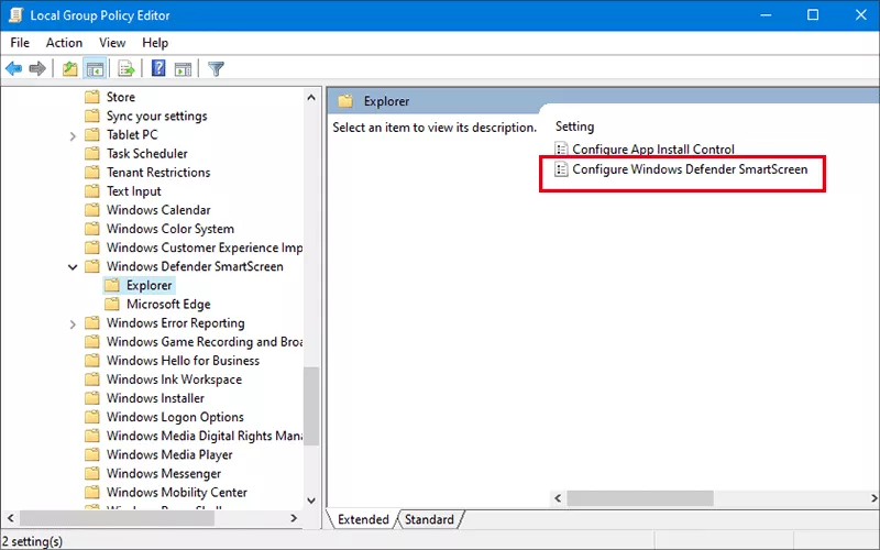 click Configure Windows Defender SmartScreen