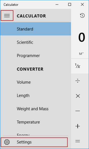 open calculator settings