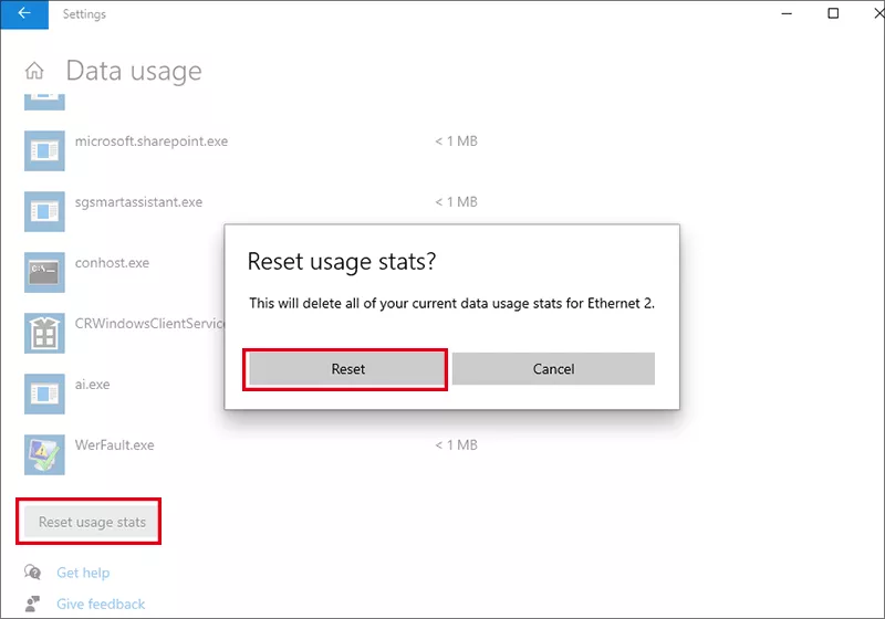 click Reset usage data