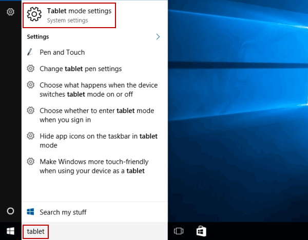 open tablet mode settings