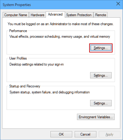 access performance settings