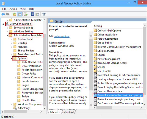 open prevent access to the command prompt