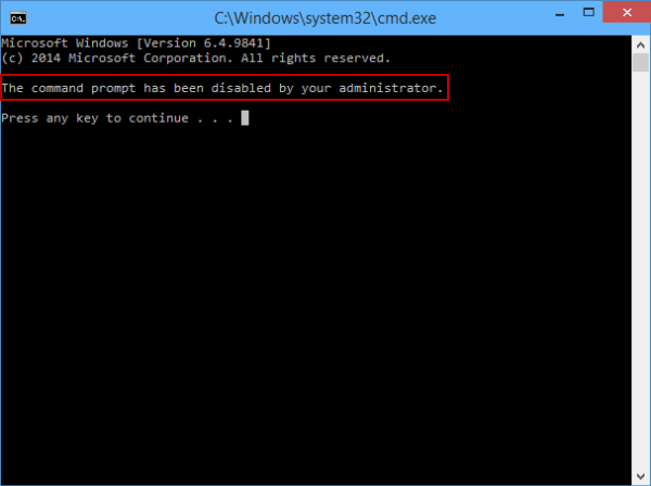 message about command prompt disabled