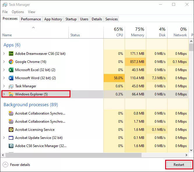 restart Windows explorer