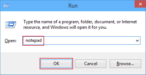 open Notepad via Run