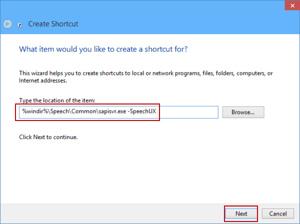 input location of Windows speech recognition