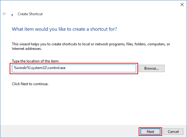 type control panel location