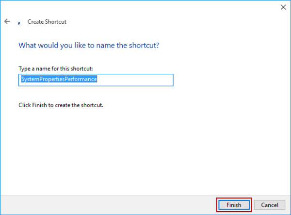 finish creating performance options shortcut