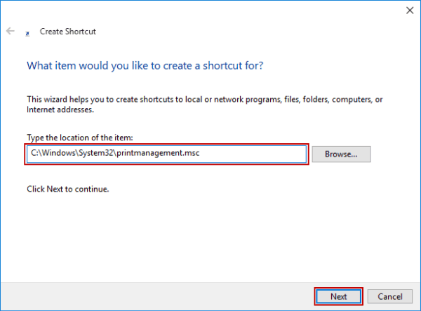 type location of print management file