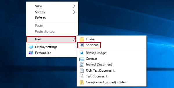 open new shortcut