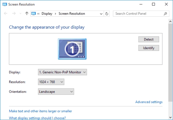 screen resolution settings