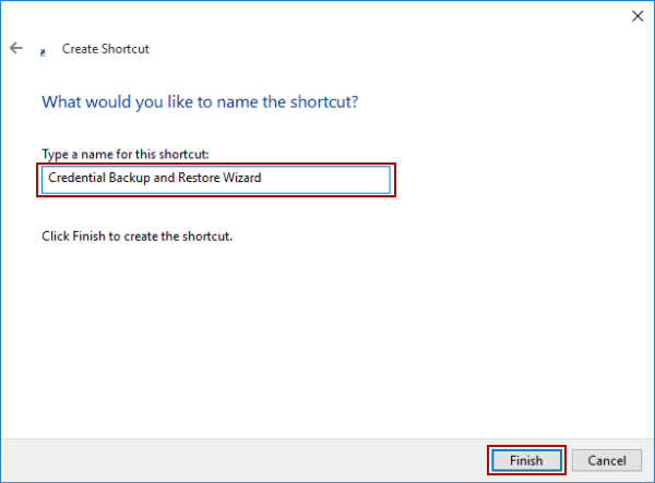 Create shortcut for credential backup and restore wizard