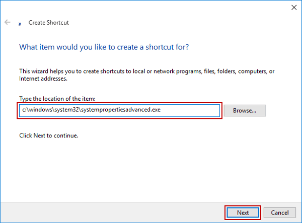 type system properties advanced file location