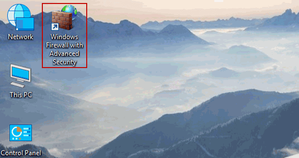 shortcut of Windows Firewall with advanced security