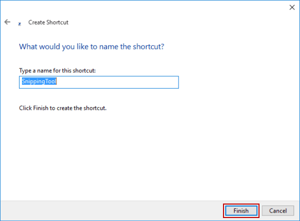 finish creating snipping tool shortcut